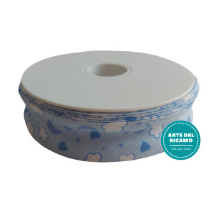 Cotton Bias - Width 25mm - Light Blue with Clouds